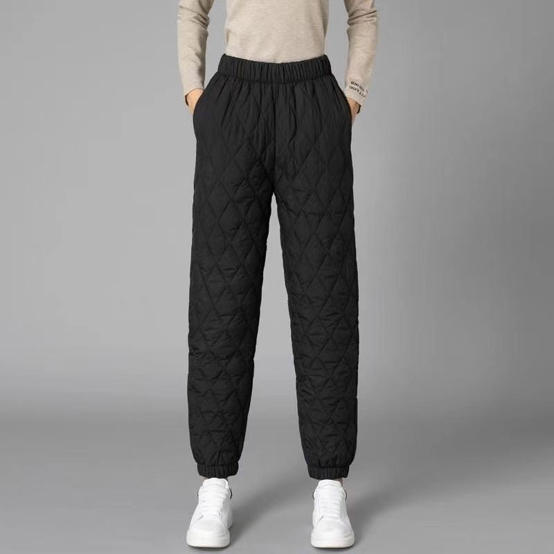 Elara Quilted Insulated Pants — Warm Soft Fabric with Diamond Stitching (Black XS) - | Zavonix