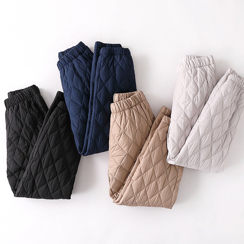 Elara Quilted Insulated Pants — Warm Soft Fabric with Diamond Stitching (Black XS) - | Zavonix