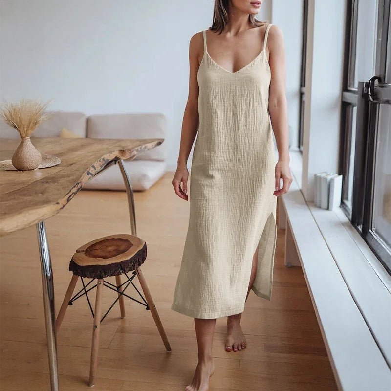 Elara Sleeveless Maxi Dress (Beige S) - Women Dress | Zavonix