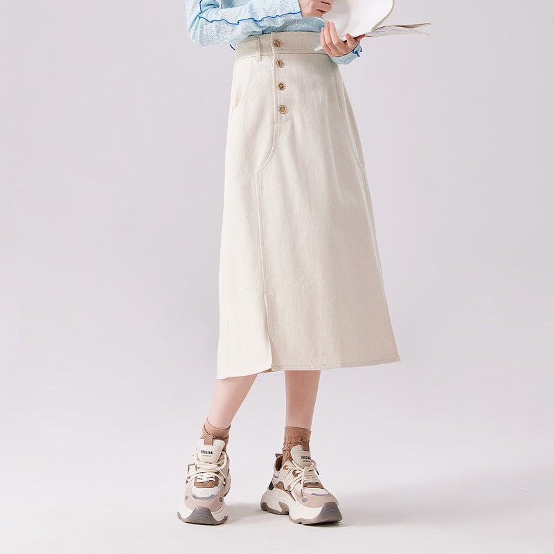 Elara — Tailored Espresso Skirt with Button Closure (Cream XS) - | Zavonix