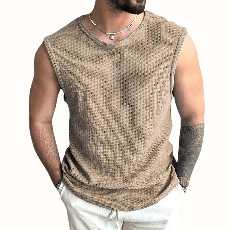 Elara Tank Top — Breathable Open - Knit Summer Shirt for Comfort (Khaki S) - | Zavonix