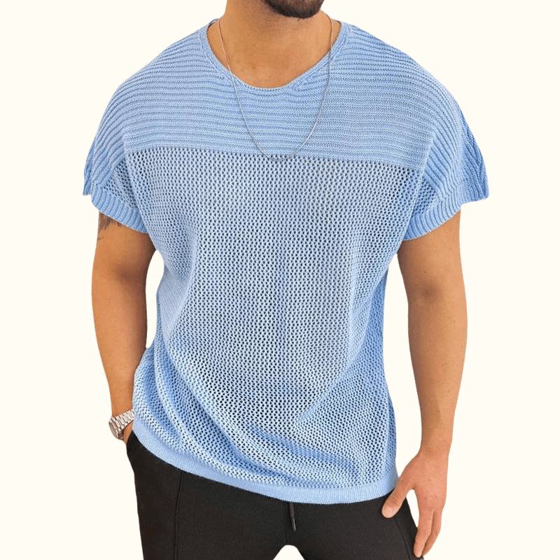 Elara — Women’s Cotton Open - Knit Shirt with Hand - Crocheted Look (Sky XS) - | Zavonix