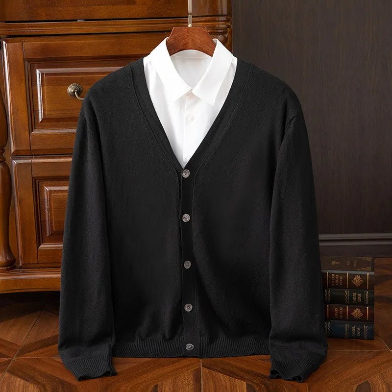 Elarin — 100% Cashmere Cardigan with Hand - Sewn Buttons (Black XS) - | Zavonix