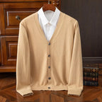 Elarin — 100% Cashmere Cardigan with Hand - Sewn Buttons (Beige XS) - | Zavonix