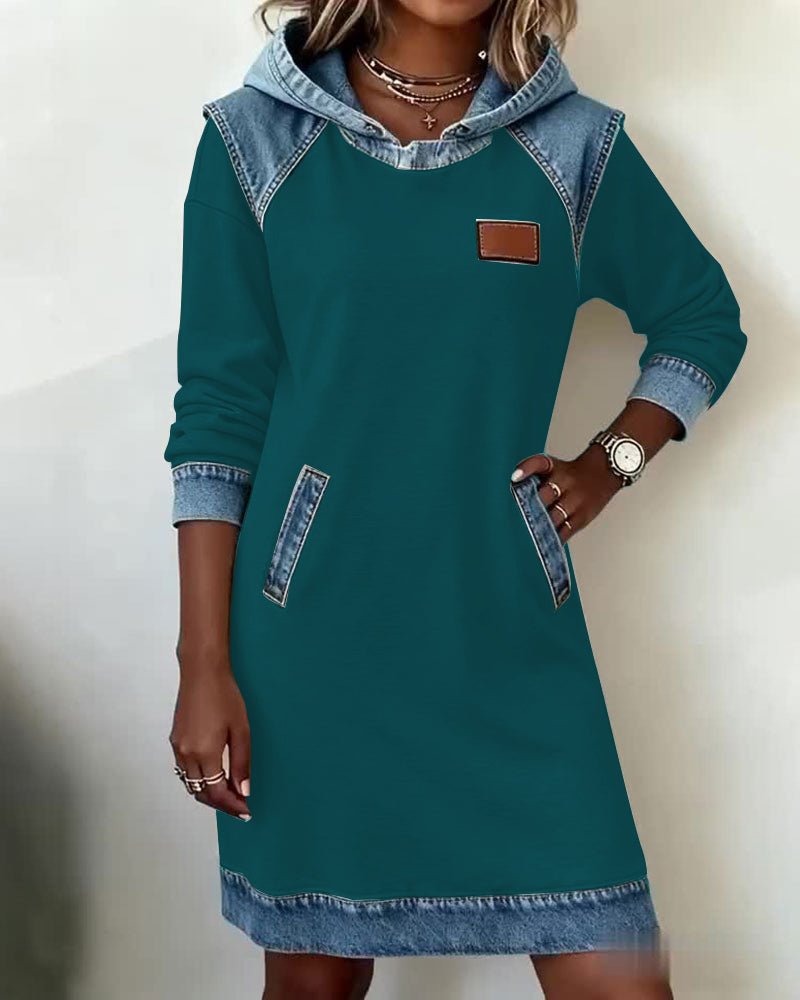 Elaris Shift Dress — Color Block Knee-Length Dress with Pockets