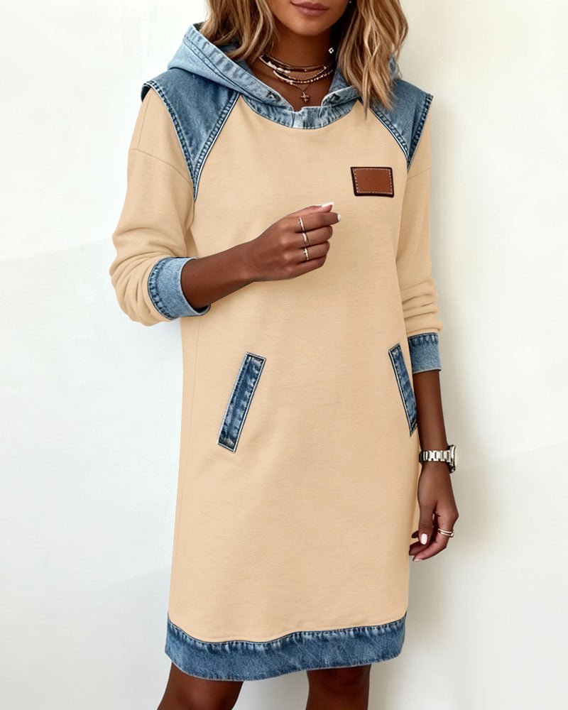 Elaris Shift Dress — Color Block Knee-Length Dress with Pockets