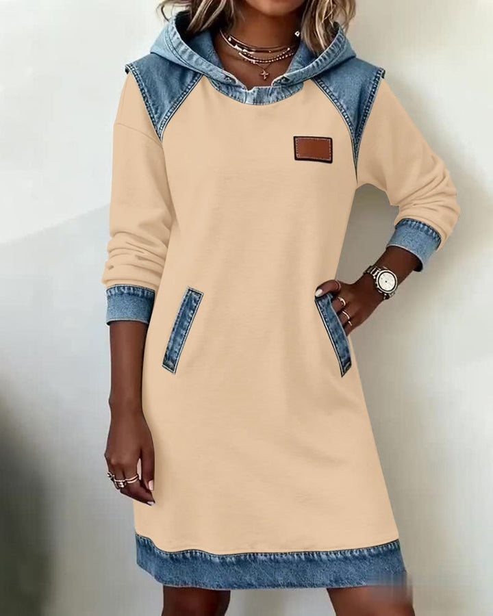Elaris Shift Dress — Color Block Knee-Length Dress with Pockets