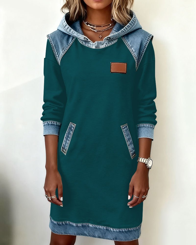 Elaris Shift Dress — Color Block Knee-Length Dress with Pockets