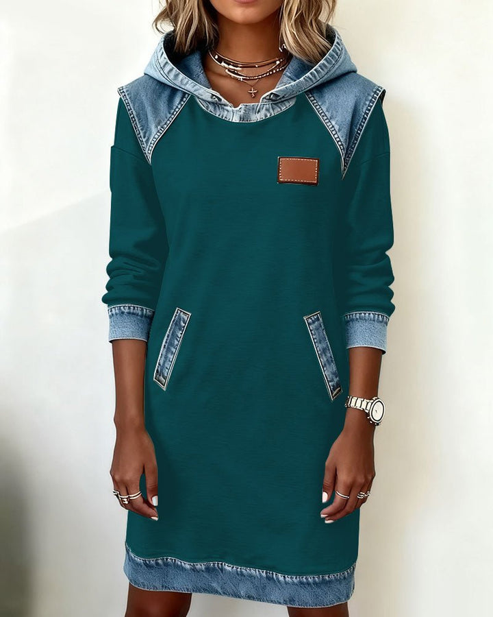 Elaris Shift Dress — Color Block Knee-Length Dress with Pockets