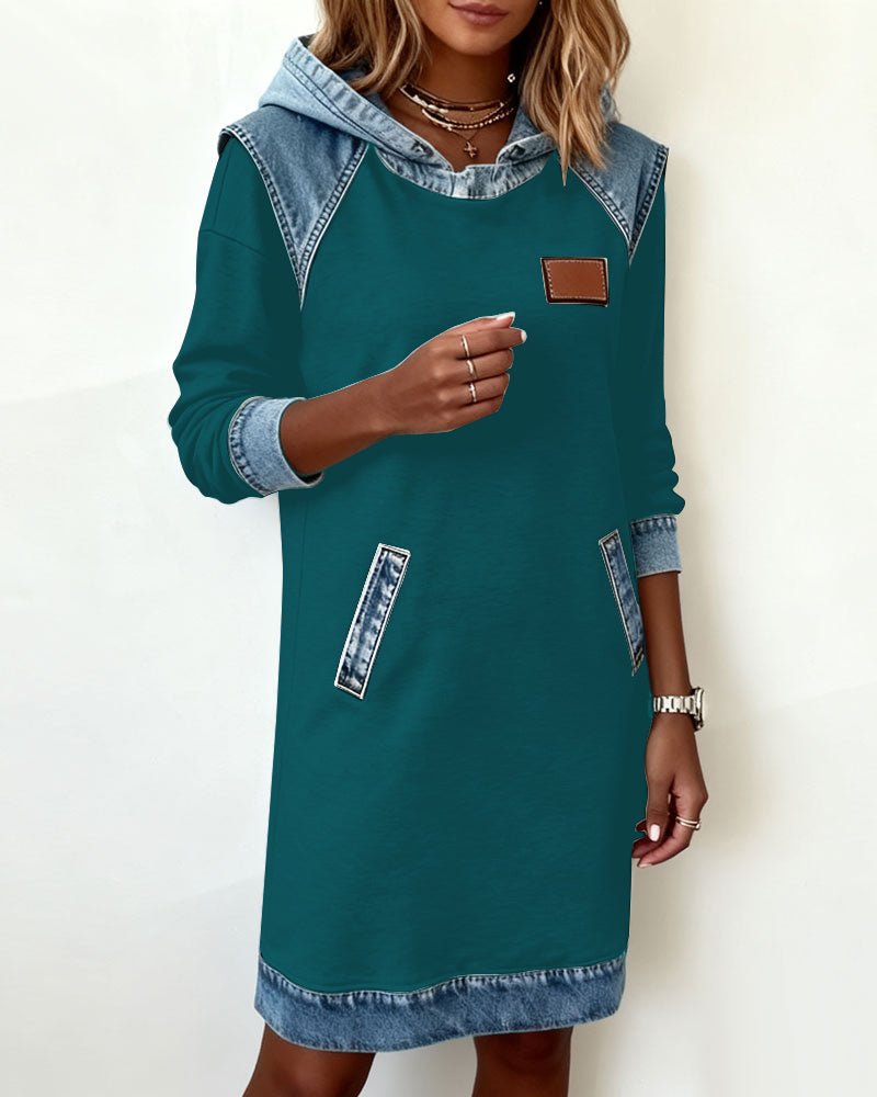 Elaris Shift Dress — Color Block Knee-Length Dress with Pockets