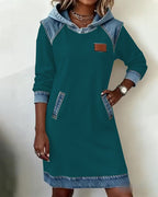 Elaris Shift Dress — Color Block Knee-Length Dress with Pockets