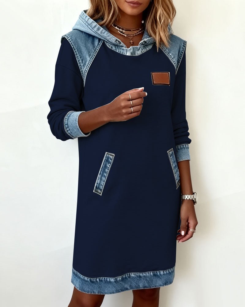 Elaris Shift Dress — Color Block Knee-Length Dress with Pockets