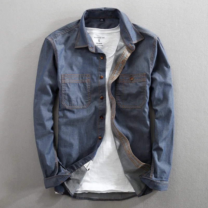 Elden — Vintage Italian Cotton Shirt with Dual Chest Pockets (Navy blue S) - | Zavonix