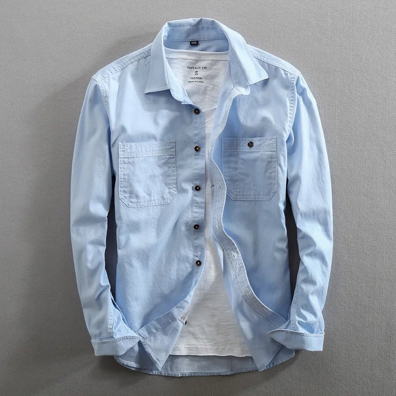 Elden — Vintage Italian Cotton Shirt with Dual Chest Pockets (Light Blue S) - | Zavonix