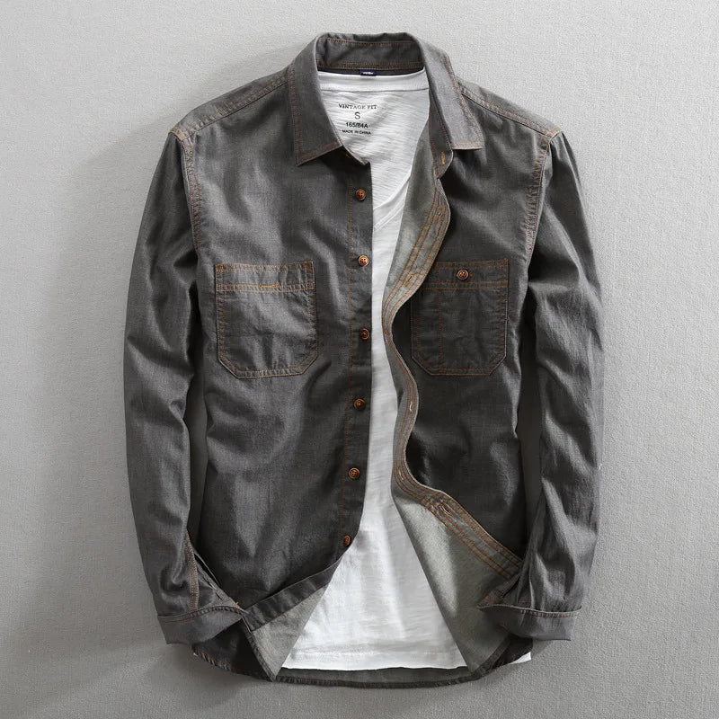 Elden — Vintage Italian Cotton Shirt with Dual Chest Pockets (Gray S) - | Zavonix