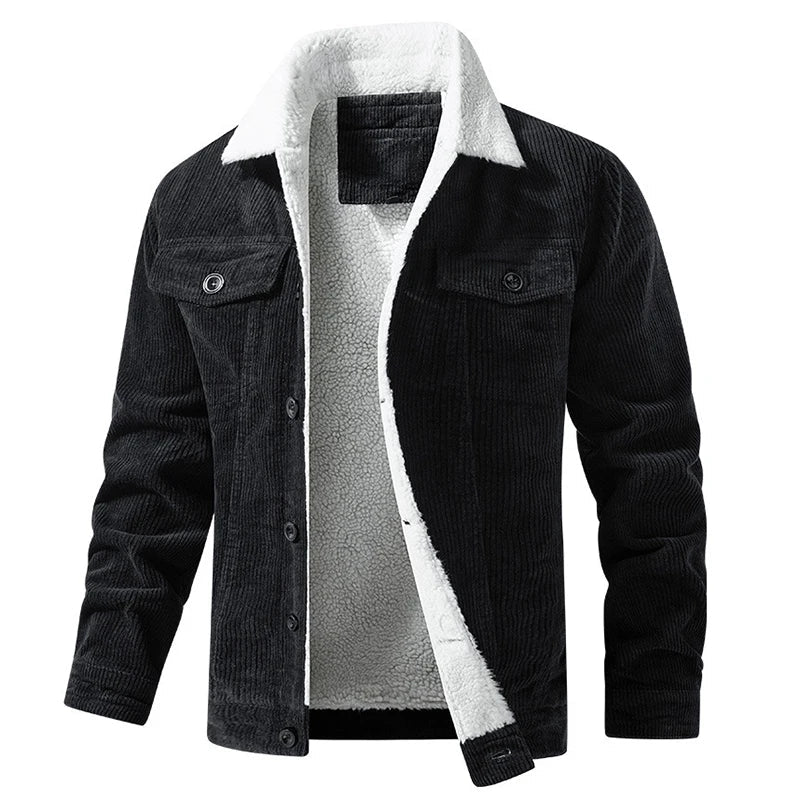 Eldrin — Corduroy Sherpa Jacket with Buttoned Chest Pockets (Black XS) - | Zavonix