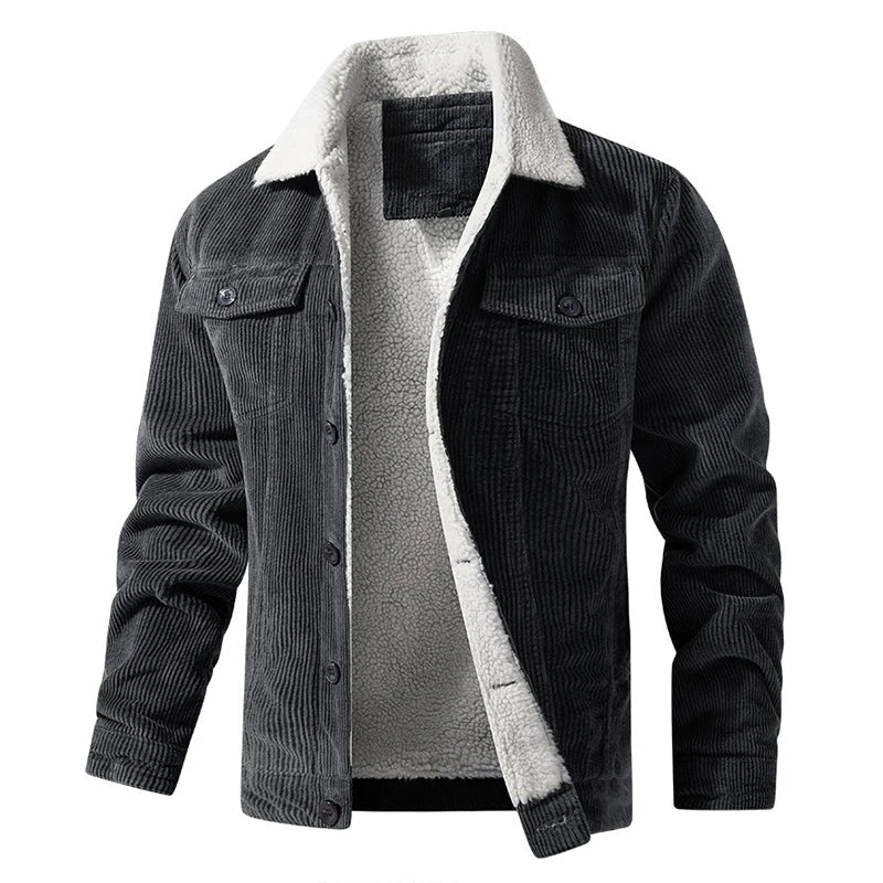 Eldrin — Corduroy Sherpa Jacket with Buttoned Chest Pockets (Gray XS) - | Zavonix
