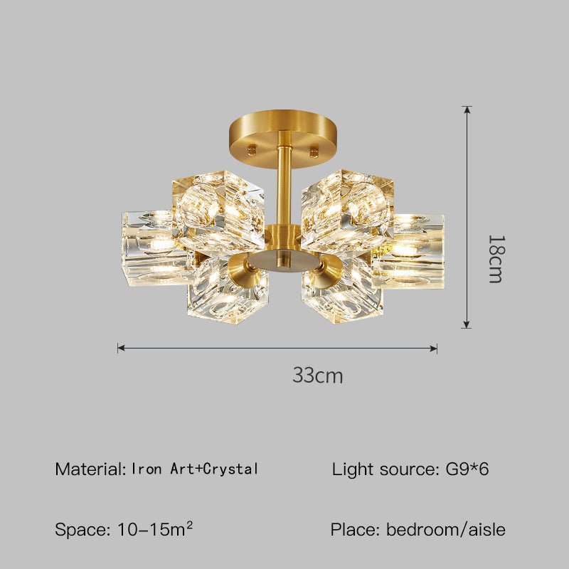 Elegant Crystal Ceiling Light with Gold Semi Flush Mount – Ideal for Low Ceilings 7