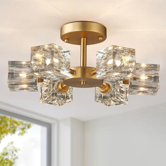 Elegant Crystal Ceiling Light with Gold Semi Flush Mount – Ideal for Low Ceilings 2