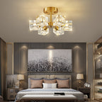 Elegant Crystal Ceiling Light with Gold Semi Flush Mount – Ideal for Low Ceilings 1