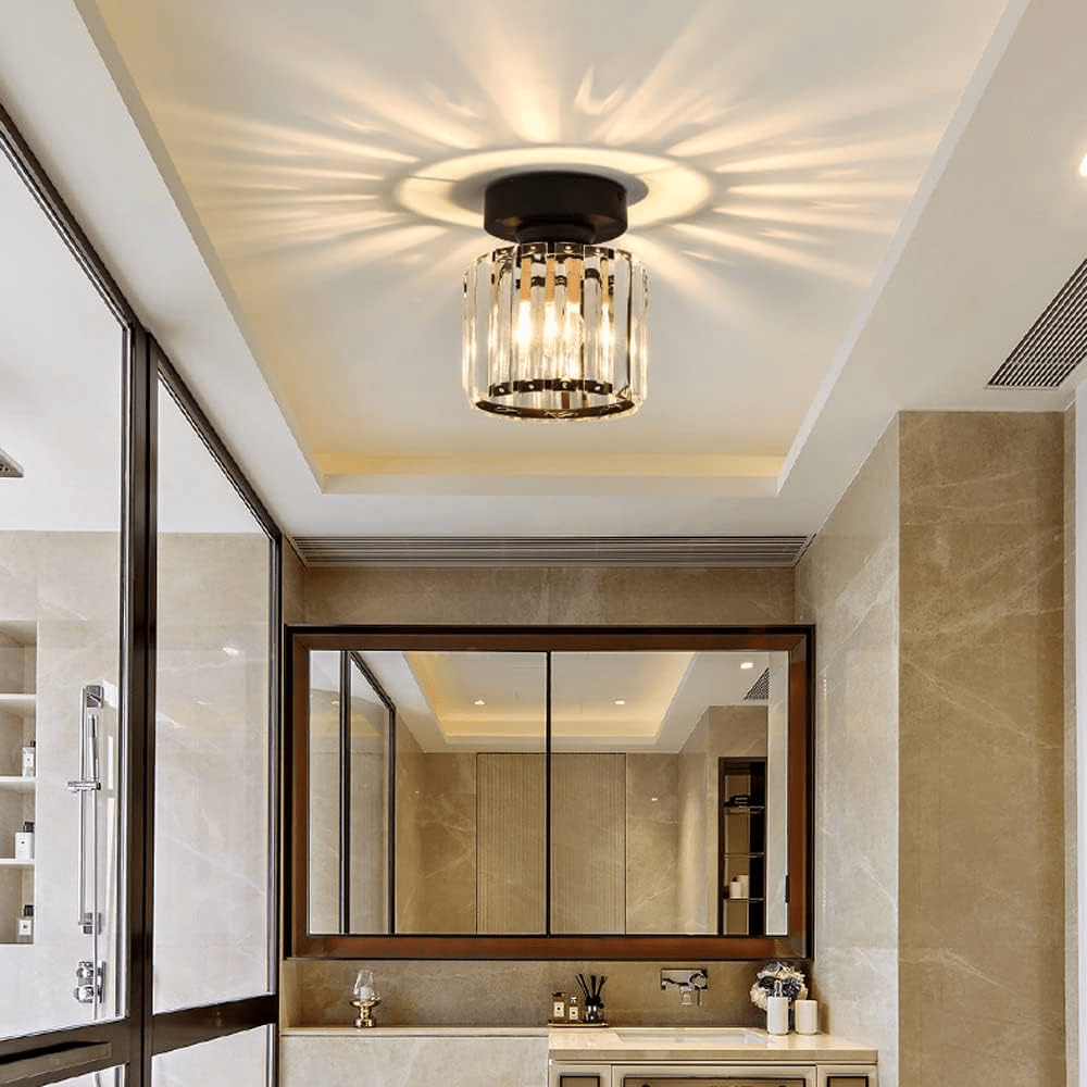 Elegant Crystal Glass Ceiling Light Fixture for Modern Interiors – Brass Base, E27/E26 Compatible 7