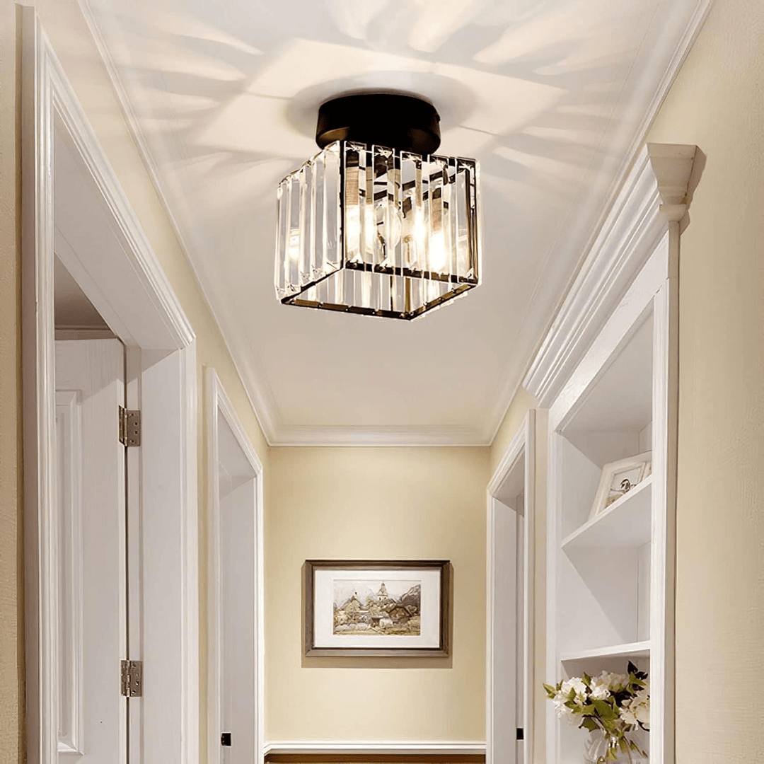 Elegant Crystal Glass Ceiling Light Fixture for Modern Interiors – Brass Base, E27/E26 Compatible 2