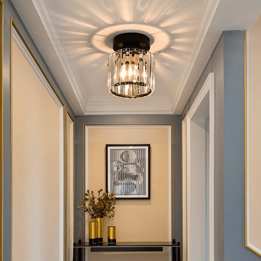 Elegant Crystal Glass Ceiling Light Fixture for Modern Interiors – Brass Base, E27/E26 Compatible 9