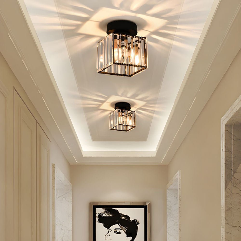 Elegant Crystal Glass Ceiling Light Fixture for Modern Interiors – Brass Base, E27/E26 Compatible 0