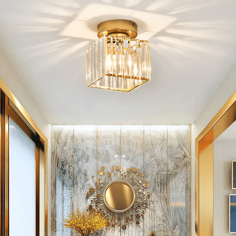 Elegant Crystal Glass Ceiling Light Fixture for Modern Interiors – Brass Base, E27/E26 Compatible 14