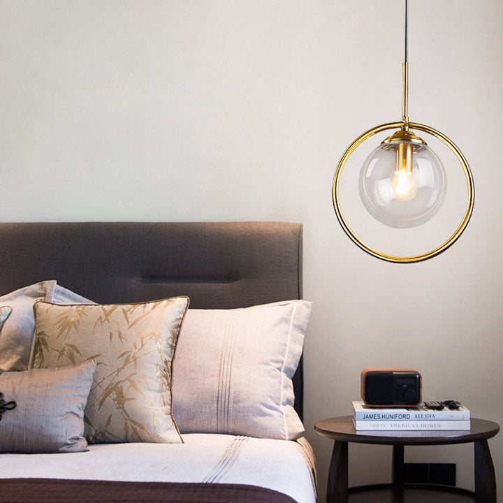 Elegant Glass Pendant Light with Gold Frame Finish – Modern Indoor Lighting 1