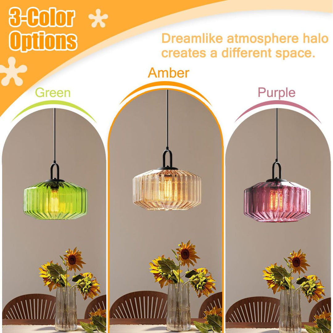 Elegant Pendant Light with Striped Green Glass Shade – Vintage Style for Dining and Kitchen 4