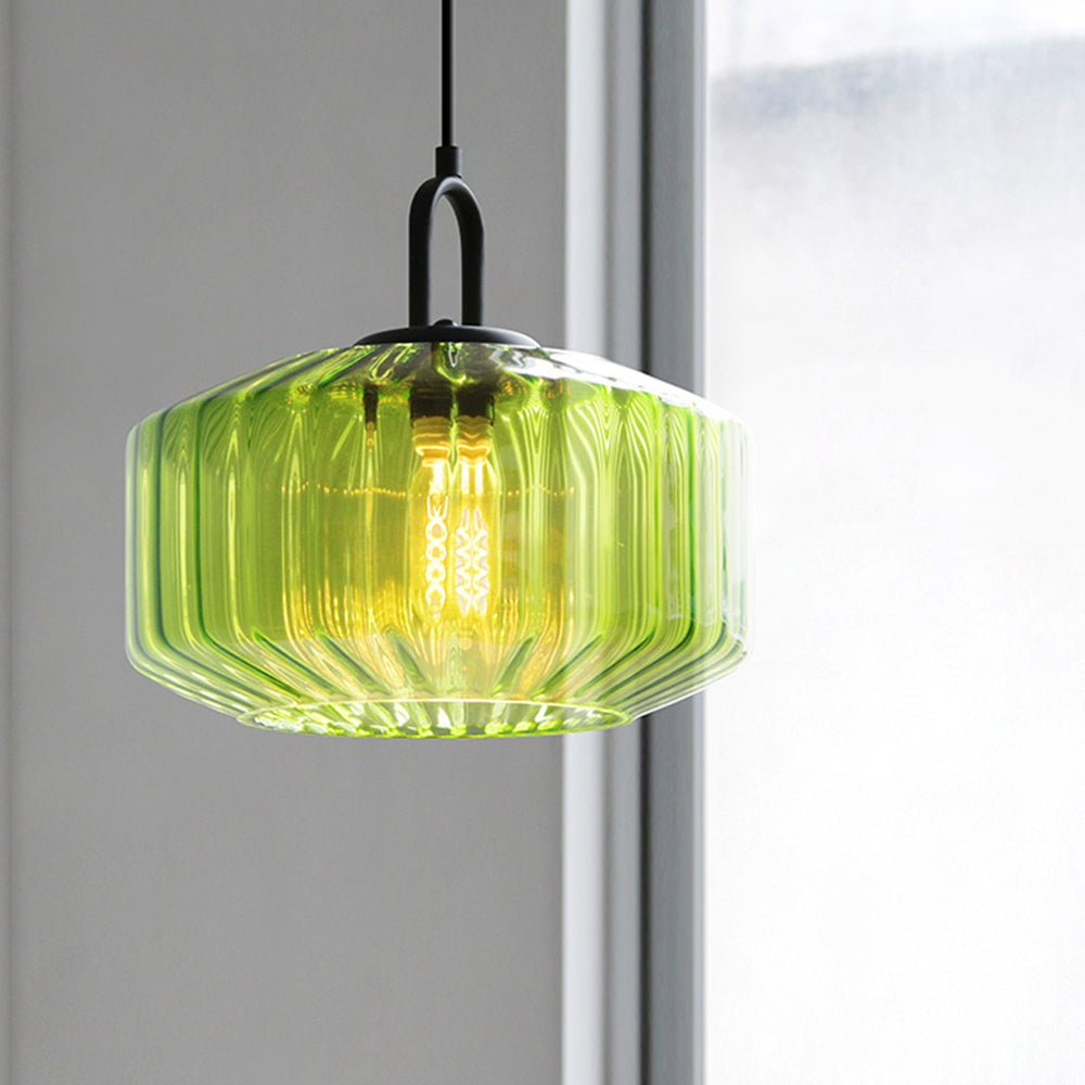 Elegant Pendant Light with Striped Green Glass Shade – Vintage Style for Dining and Kitchen 2
