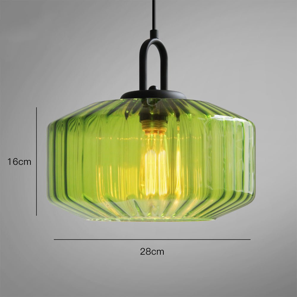 Elegant Pendant Light with Striped Green Glass Shade – Vintage Style for Dining and Kitchen 3