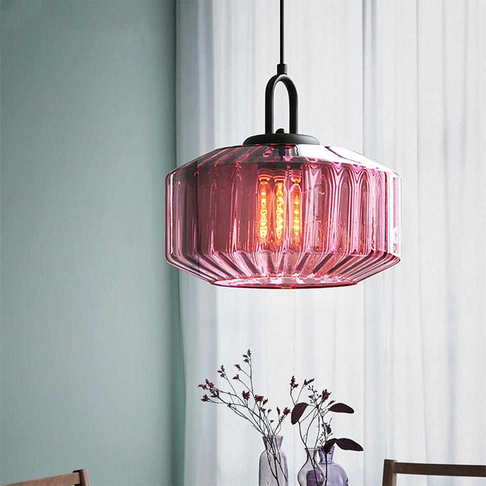 Elegant Pendant Light with Striped Green Glass Shade – Vintage Style for Dining and Kitchen 9