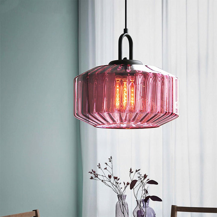 Elegant Pendant Light with Striped Green Glass Shade – Vintage Style for Dining and Kitchen 9