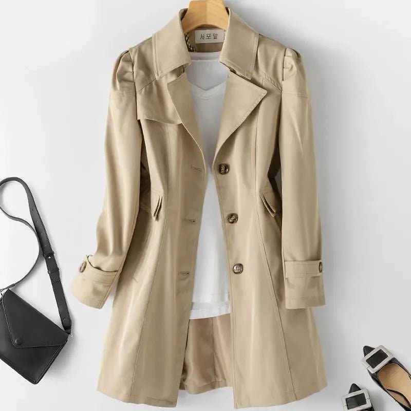 "Elena" Tailored Trench Wrap (Beige XS) - | Zavonix
