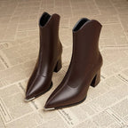 "Eleonora Costa" Pointed Toe Block Heel Boots (Brown 4) - | Zavonix