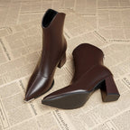 "Eleonora Costa" Pointed Toe Block Heel Boots (Brown 4) - | Zavonix