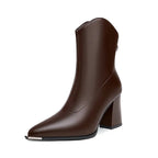 "Eleonora Costa" Pointed Toe Block Heel Boots (Brown 4) - | Zavonix