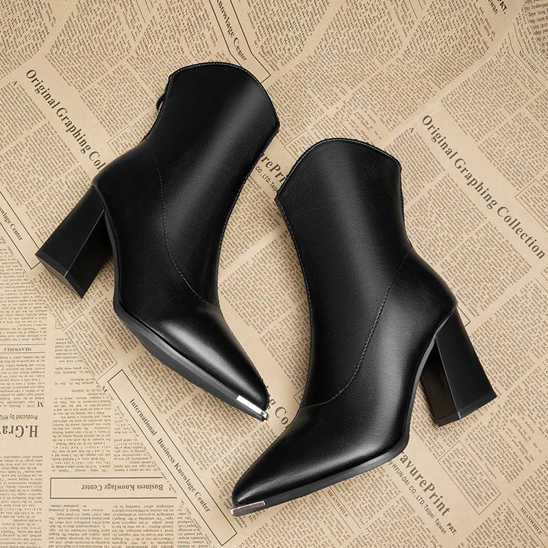 "Eleonora Costa" Pointed Toe Block Heel Boots (Brown 4) - | Zavonix