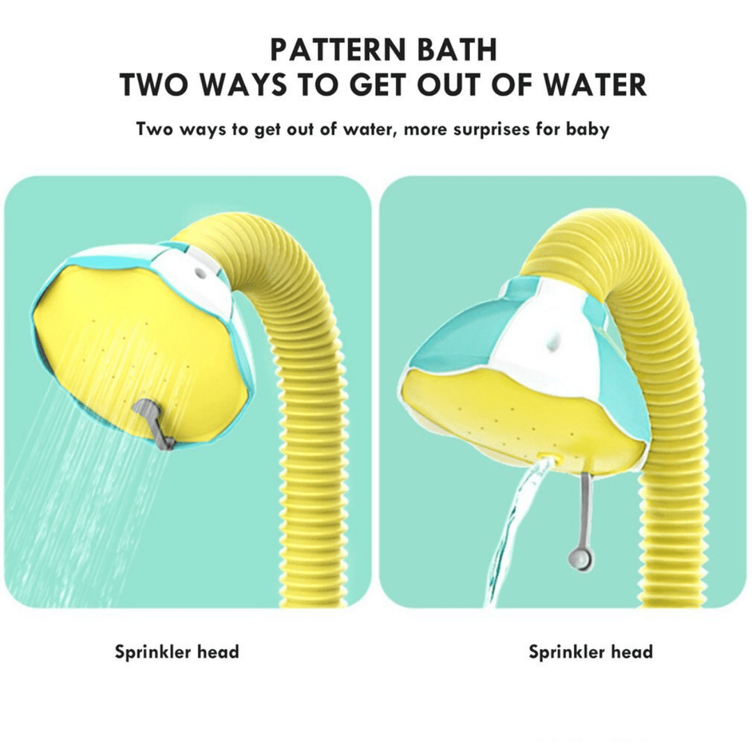 Elephant shower head showing a spray pattern and a single stream of water