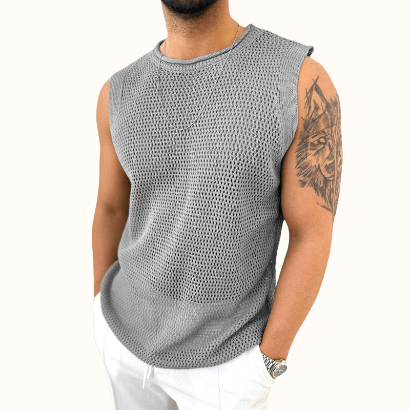 Eleska Knit Tank — Lightweight Open - Stitch Tank with Soft Texture (Gray XS) - | Zavonix