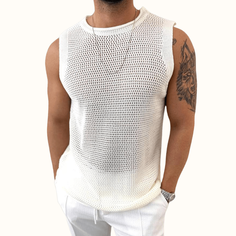Eleska Knit Tank — Lightweight Open - Stitch Tank with Soft Texture (White XS) - | Zavonix