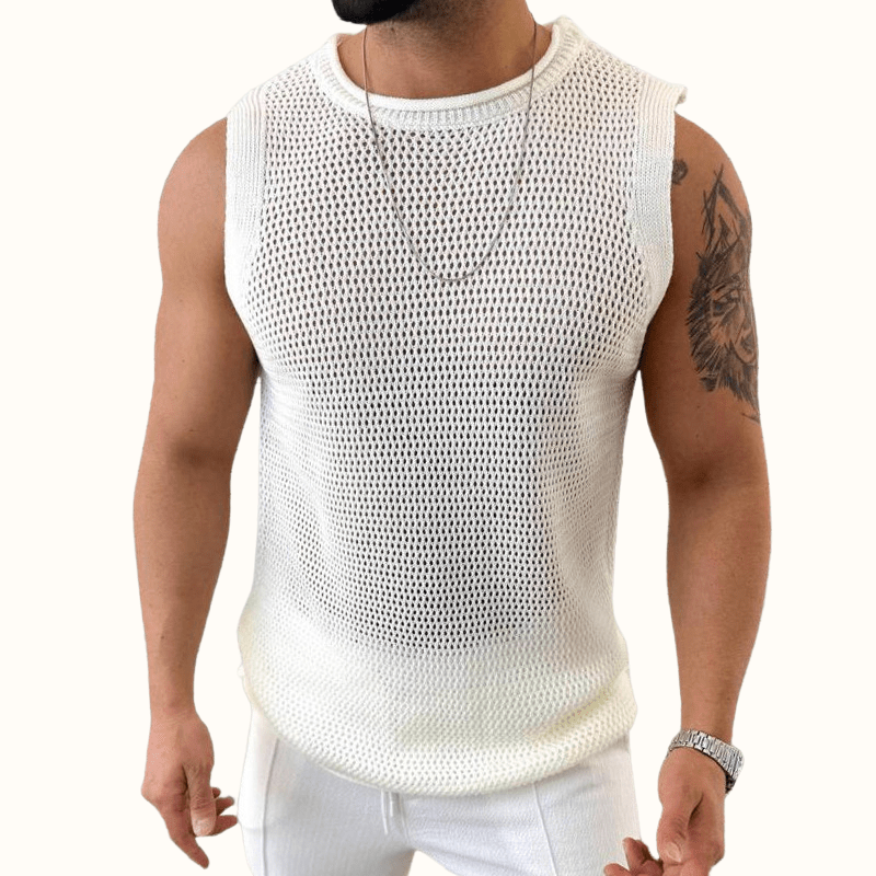 Eleska Knit Tank — Lightweight Open - Stitch Tank with Soft Texture (White XS) - | Zavonix