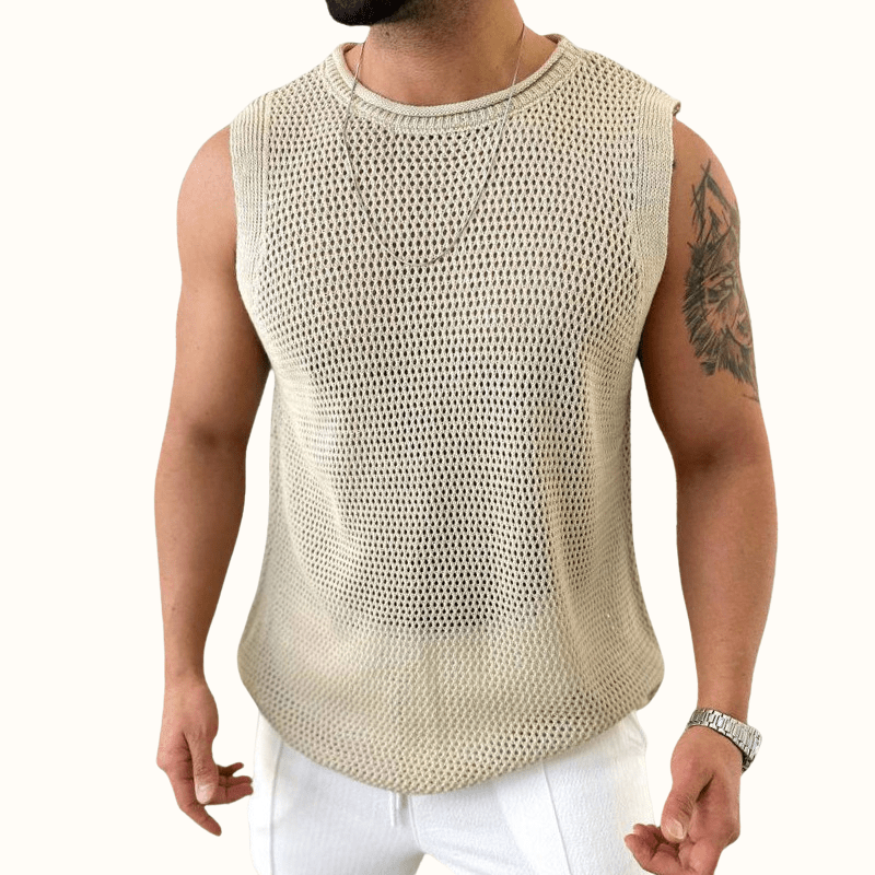 Eleska Knit Tank — Lightweight Open - Stitch Tank with Soft Texture (Khaki XS) - | Zavonix