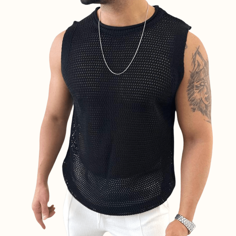 Eleska Knit Tank — Lightweight Open - Stitch Tank with Soft Texture (Black XS) - | Zavonix