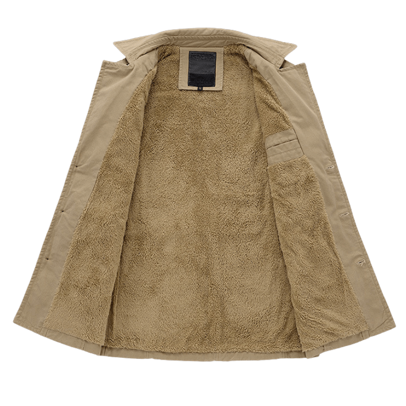 Elevan Trench Coat — Tailored Cotton Coat with Fleece Lining and Leather Accents (Green XS) - | Zavonix