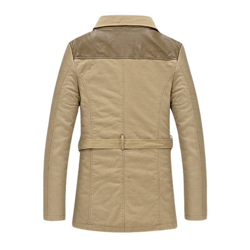 Elevan Trench Coat — Tailored Cotton Coat with Fleece Lining and Leather Accents (Green XS) - | Zavonix