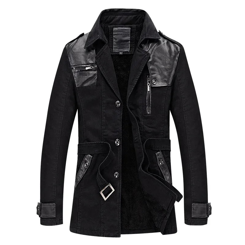 Elevan Trench Coat — Tailored Cotton Coat with Fleece Lining and Leather Accents (Green XS) - | Zavonix