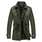 Elevan Trench Coat — Tailored Cotton Coat with Fleece Lining and Leather Accents (Green XS) - | Zavonix